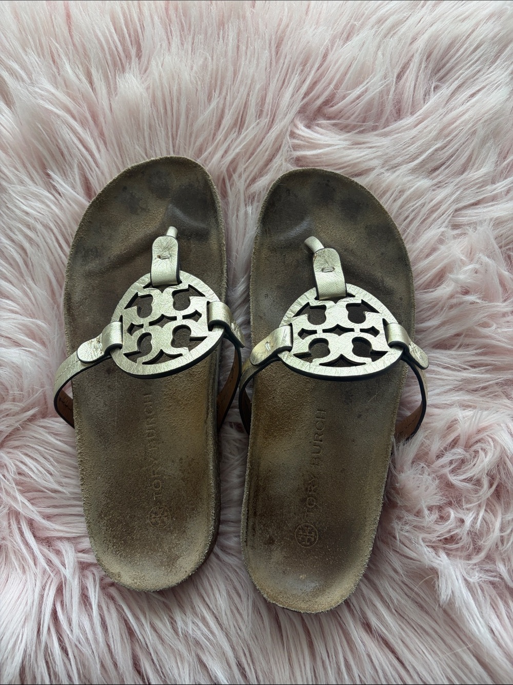 Tory Burch Silver Logo Thong Sandals